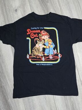 Steven Rhodes 100% Cotton Caring For Your Demon Cat Graphic Tee Womens XL